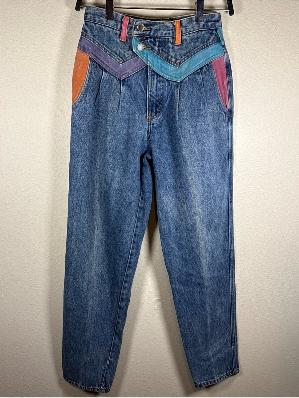 Nuovo County Seat Pleated Rainbow Colors Jeans Vintage Retro 7/8 Denim Tapered